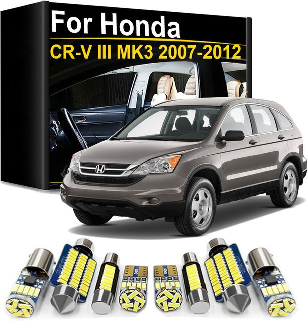 TAREWOR 10-teiliges LED-Glühbirnen-Set für Honda CR-V III MK3, Silber, Innenbeleuchtung für Schminkspiegel und Kofferraum - Bild 1