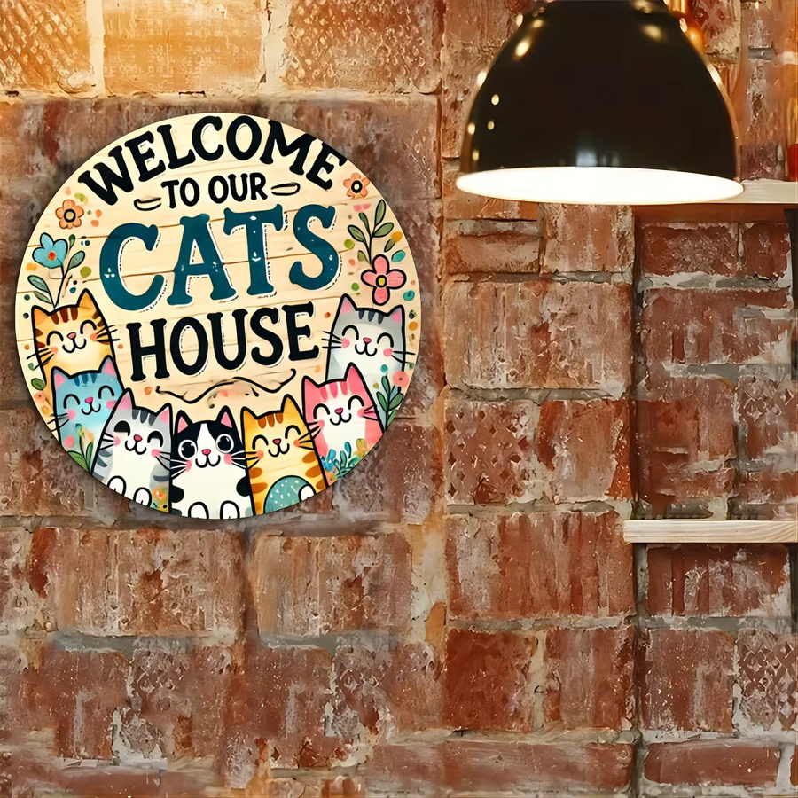 Potdemiel Vintage-Aluminiumschild Willkommen im Cat House, Wandkunst aus Metall, Mehrfarbig, B/H: 19,8 x 19,8 cm - Bild 3
