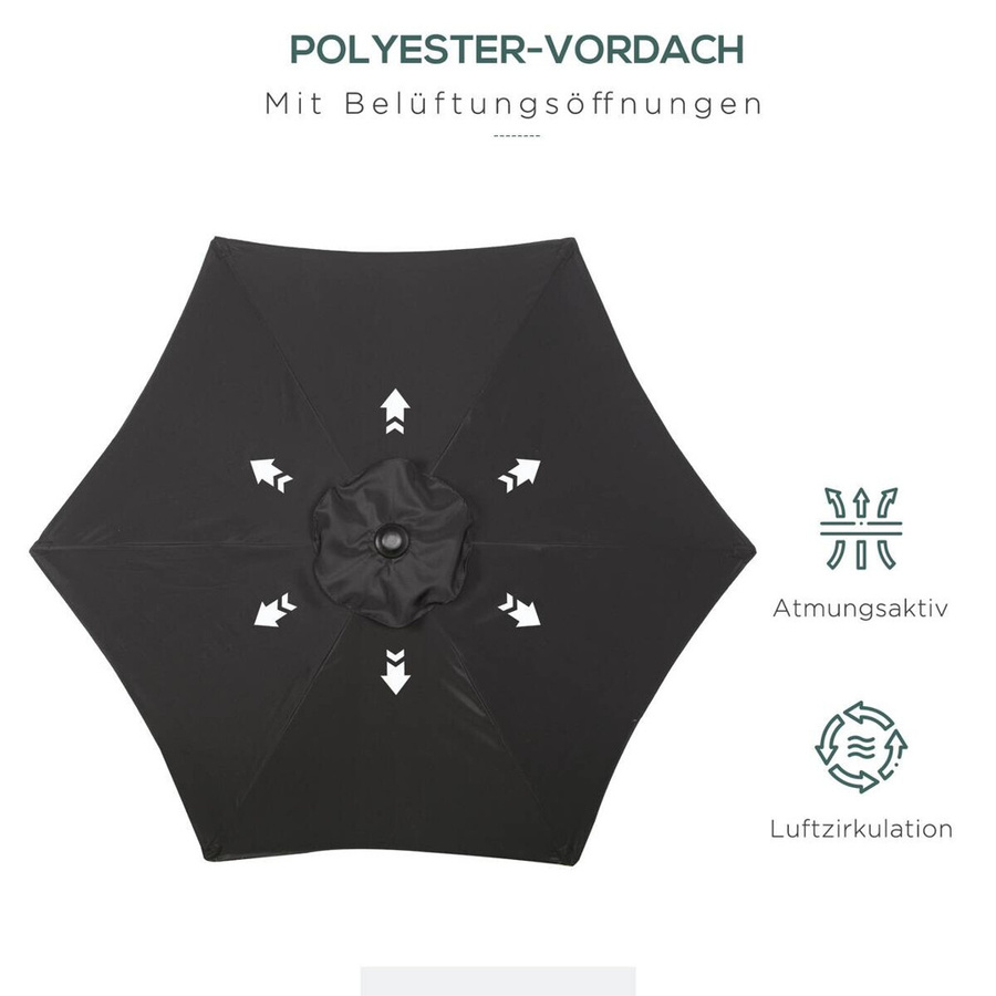 Outsunny Sonnenschirm aus Polyester in Schwarz mit Aluminiumgestell, B/H/T: 196 x 204 x 196 cm - Bild 2