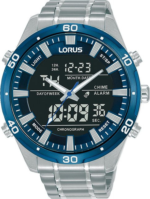 Lorus Digital Chronograph, Quarz, Edelstahl, Schwarz, 46 mm, Herren - Bild 1