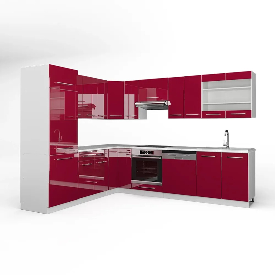 Vicco Fame-Line Eckküche Küchenzeile in Hochglanz Weiß und Rot mit Soft-Close-Türen, B/T/H: 227 x 60 x 82 cm - Bild 3