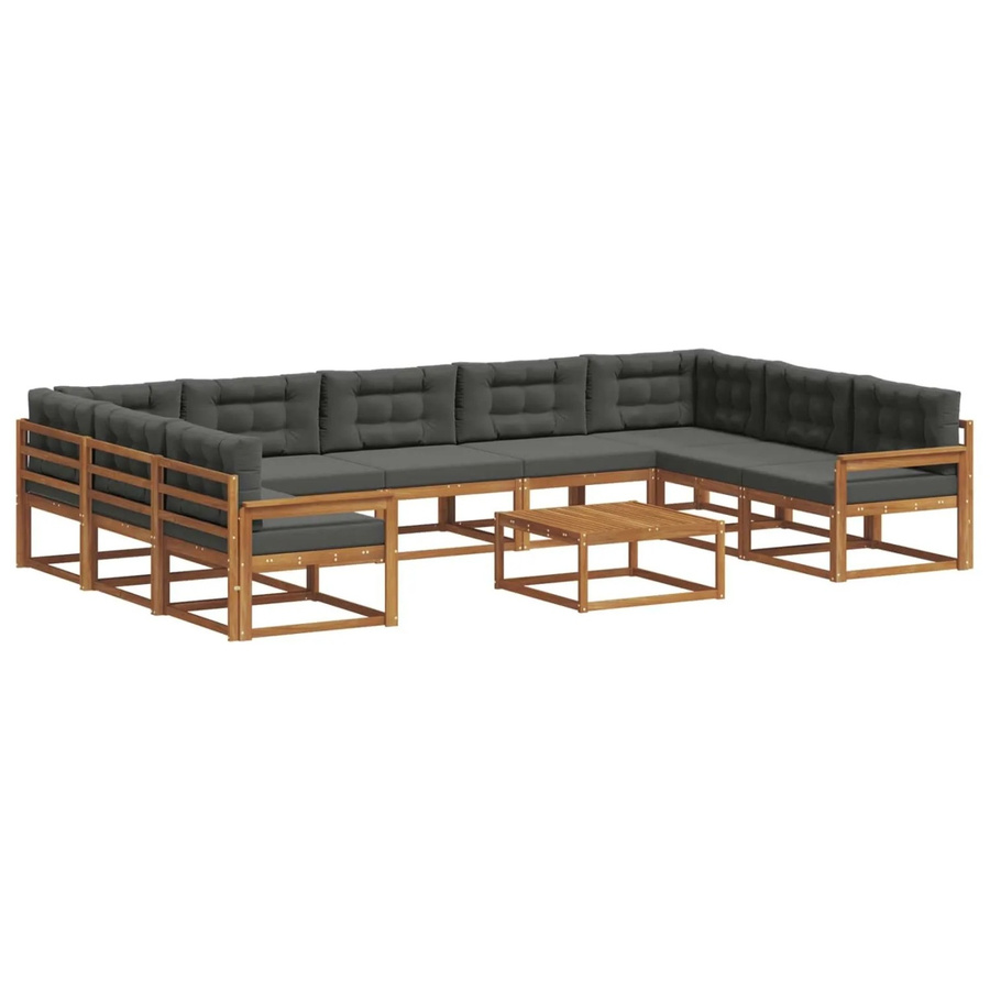 vidaXL Outdoor-Sofagarnitur 10-teilig aus Akazienholz mit Kissen in Anthrazit und Natur - Bild 2