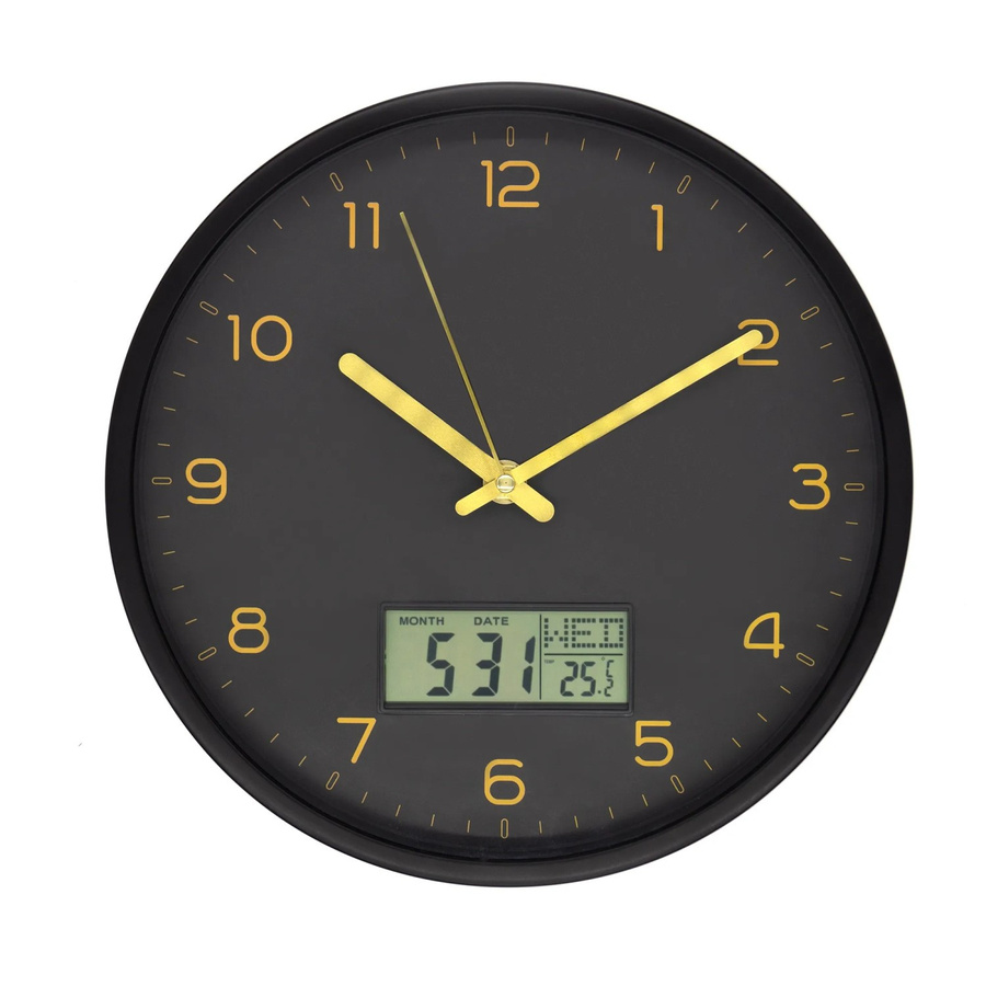 Wall-Art Digitale Wanduhr mit Thermometer und Datum in Schwarz-Gold, Durchmesser: 25 cm - Bild 2
