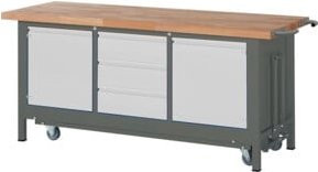 STIER Werkbank Premium mit absolutem Fahrgestell, 3 Schubladen und 2 Flügeltüren, Breite: 200 cm, Tiefe: 70 cm, Höhe: 88 cm - Bild 1