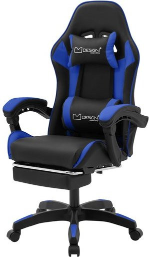 ML-Design Gaming Stuhl in Schwarz-Blau mit Fußstütze, Armlehnen und Kopfstütze aus Kunstleder - Bild 1