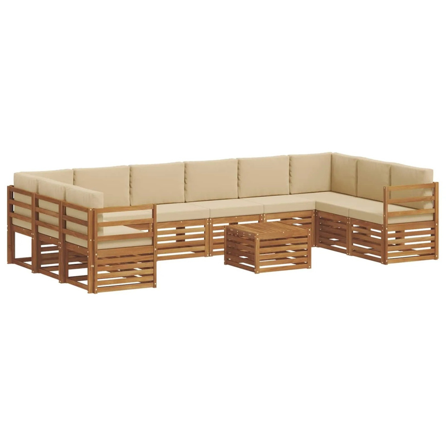vidaXL Sofagarnitur 11-teilig aus Massivholz Akazie in Natur und Beige mit modernem Latten-Design - Bild 2