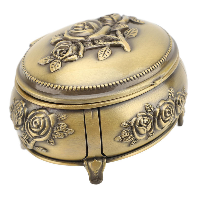 GoolRC Schmuckschatulle Retro Floral in Rosa und Gold, ovale Schmuckaufbewahrungsbox aus Metall für Ringe, Halsketten und Ohrringe - Bild 4