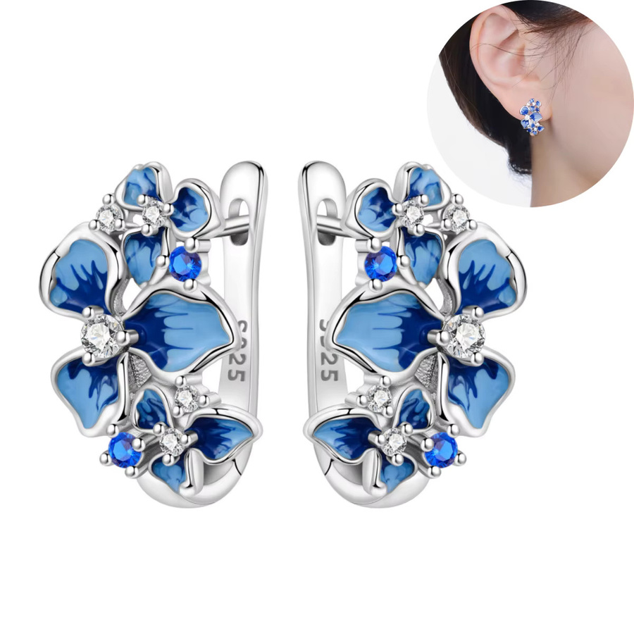 Orstarry Creolen 925 Sterlingsilber, blaue Iris-Blume, Damen - Bild 2