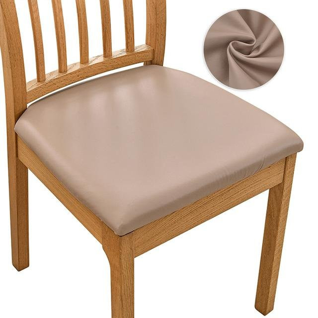 Wasserabweisender Sitzbezug aus Kunstleder für Esszimmerstühle, dehnbar und abnehmbar, Farbe: Beige - Bild 1