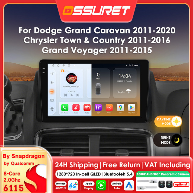 OSSURET Android 14 Autoradio für Dodge Grand Caravan Chrysler Town & Country Grand Voyager mit GPS, Carplay und 360-Kamera in Schwarz - Bild 1