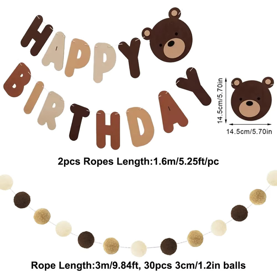 EsenTroye Bär Geburtstagsbanner aus Vliesstoff für Kinder und Babypartys - Bild 2