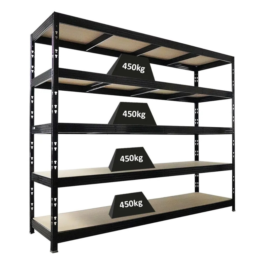 PROREGAL Profi Schwerlastregal Rhino Schwarz mit 5 verstellbaren Spanplatten-Ebenen, H x B x T: 200 x 240 x 70 cm - Bild 2