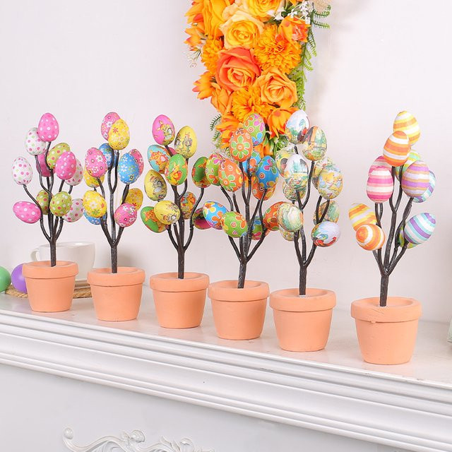 Joy-enlife Bunte Ostereier aus Schaumstoff mit Ast und Topf als DIY-Malset für Kinder zur Tischdekoration in Mehrfarbig - Bild 1