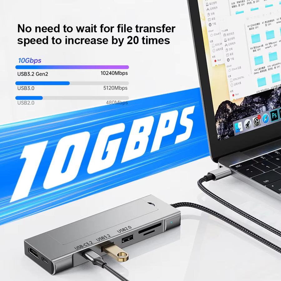 KEBIDUMEI 8-in-1 M.2 SSD-Dockingstation mit 10 Gbit/s USB 3.2 Hub, USB-C zu SATA und NVMe Adapter sowie HDMI für Laptop und Macbook - Bild 3