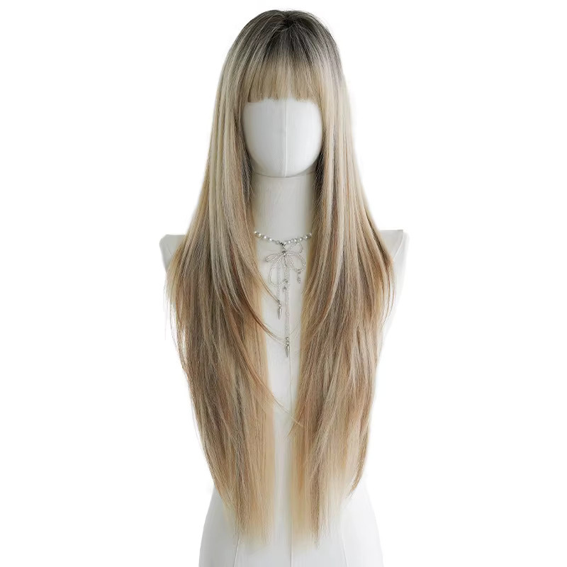 7JHH WIGS Perücke für Damen, lange gerade goldbraune Haare, synthetisch - Bild 5