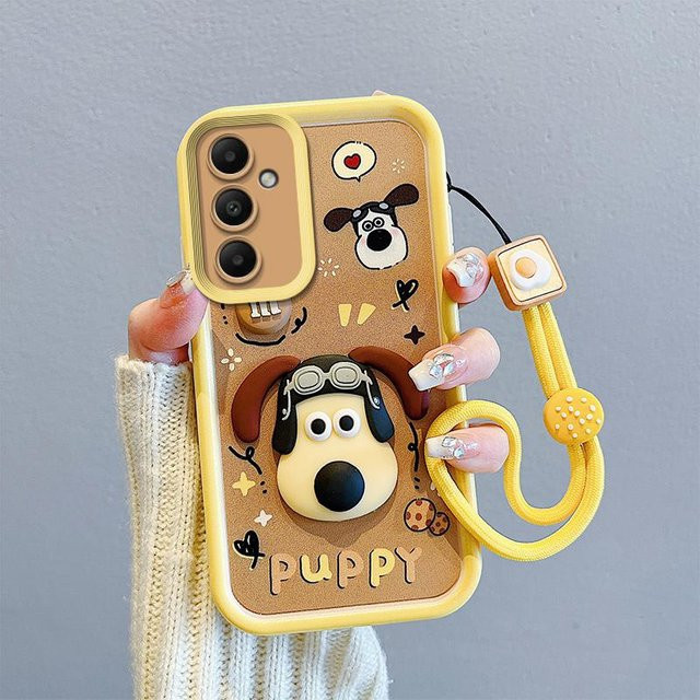 KEYSION Stoßfeste Silikon Handyhülle mit 3D Cartoon-Puppe und Lanyard für Samsung Galaxy A56 5G, A36 und A16 in Gelb - Bild 1