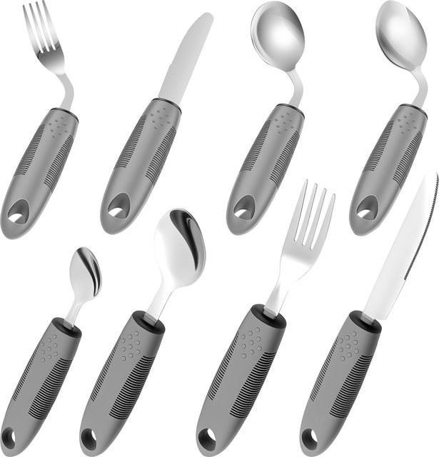 Willstar Anti-Shake Adaptives Besteck-Set aus Edelstahl für Handzittern, 4-teilig, Silber/Grau Matt - Bild 1