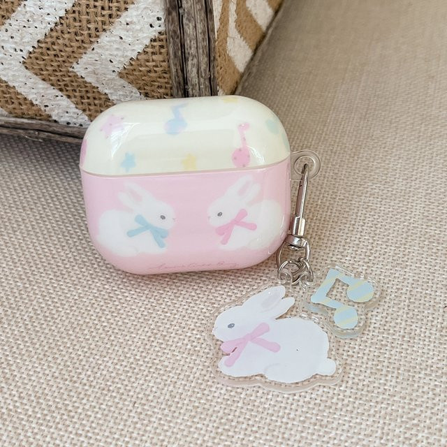 Glänzende Apple AirPods Schutzhülle in Rosa mit Schleife und Hasen-Anhänger für AirPods 2 3 4 Pro Pro 2 und Pro 3 - Bild 1