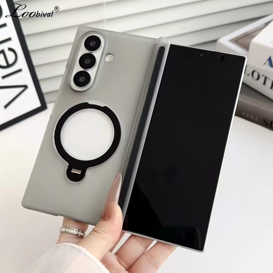 Transparente magnetische Hülle mit 360 Grad drehbarem Ringhalter für Samsung Galaxy Z Fold 7 6 5 4 aus Acryl in Matt-Optik - Bild 2