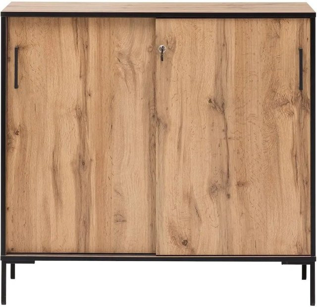 PROREGAL Schiebetürenschrank Panda in Eiche mit 2 Schiebetüren und verstellbaren Regalböden, H: 96 cm, B: 100 cm, T: 41 cm - Bild 1