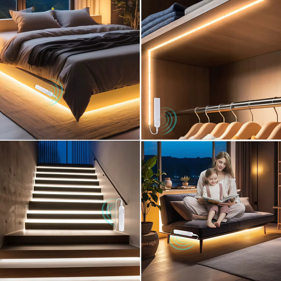 XUNATA COB-LED-Streifen mit Bewegungsmelder, 5 V, dimmbar, USB- und batteriebetrieben, weißes flexibles LED-Band für TV-Hintergrundbeleuchtung - Bild 4