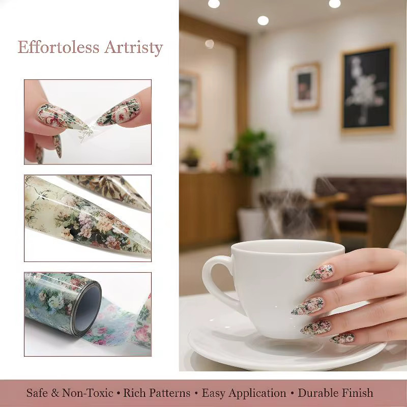 10 Rollen Nagelfolien, Ölgemälde-Blumenmuster Rosen, Nagelkunst-Aufkleber - Bild 4