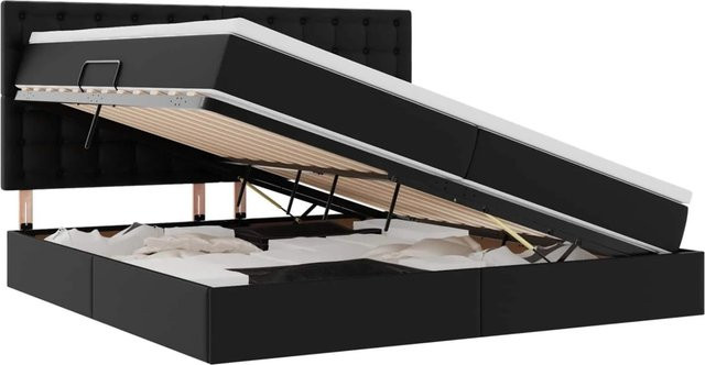 vidaXL Bett mit Stauraum und LED in Schwarz aus Kunstleder, B/T: 200 x 200 cm - Bild 1