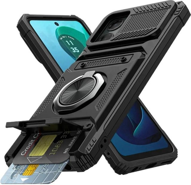 Motorola Edge 50 Pro Schutzhülle mit rotierbarem Ring-Ständer und Brieftaschen-Funktion in Schwarz - Bild 1