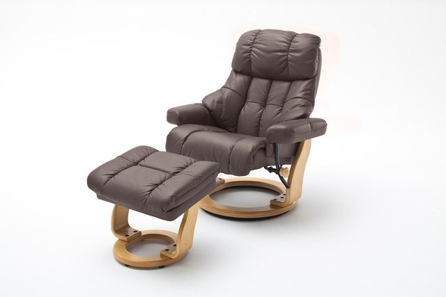 iNNoSeat by MCA CALGARY XXL Relaxer 180 mit Hocker aus braunem Rindsleder und Massivholzrahmen - Bild 1