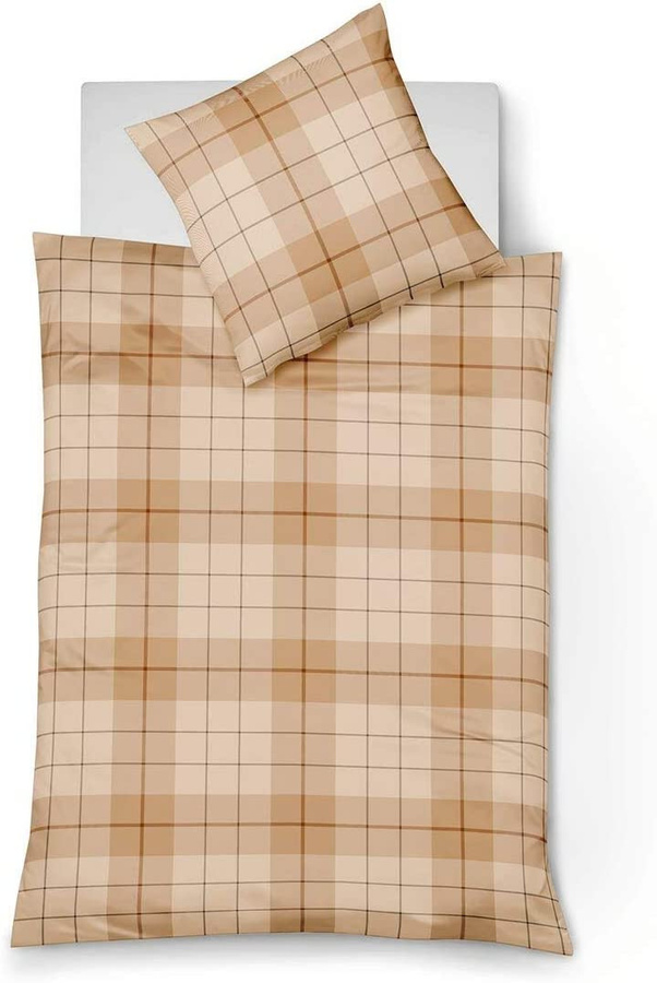 Fleuresse Lech Edelflanell Bettwäsche Karo Karamel Sand mit Bettbezug und Kissenbezug, B/H: 240 x 220 cm, Kissen: 80 x 80 cm - Bild 1