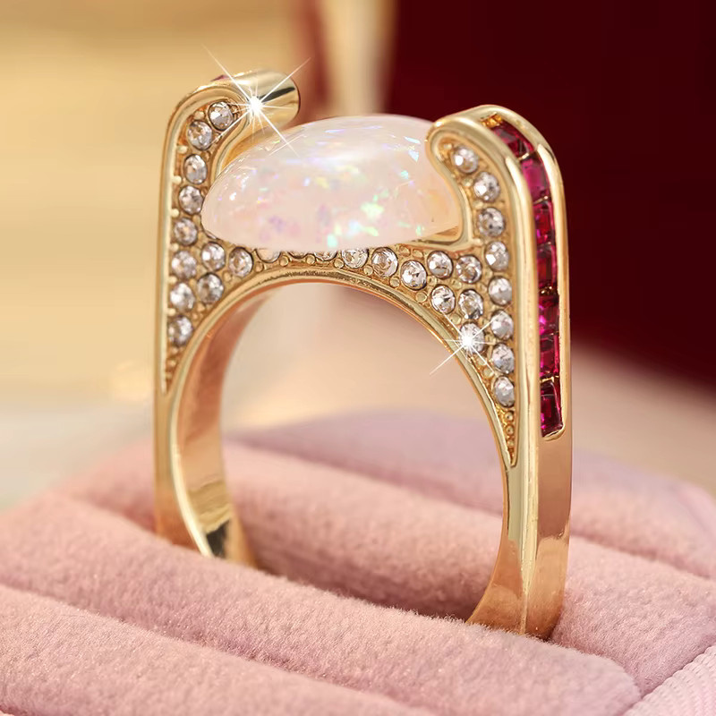 Vintage-Ring Damen, Gold, Imitationsopal, Zirkonia - Bild 2