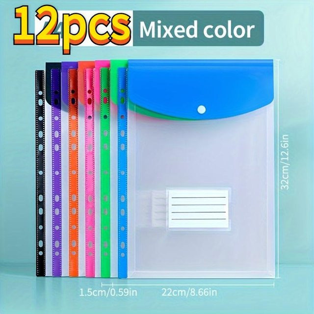 YC Direct 12er-Pack Erweiterbare A4 Aktenordner aus Kunststoff mit 11 Ringen und Druckknopf in lebendigen Farben - Bild 1