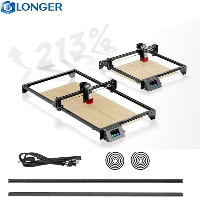 LONGER RAY5 Erweiterungsteile-Kit für Gravur- und Schneidemaschinen in Schwarz, erweiterbar auf Breite: 85 cm, Tiefe: 40 cm - Bild 1