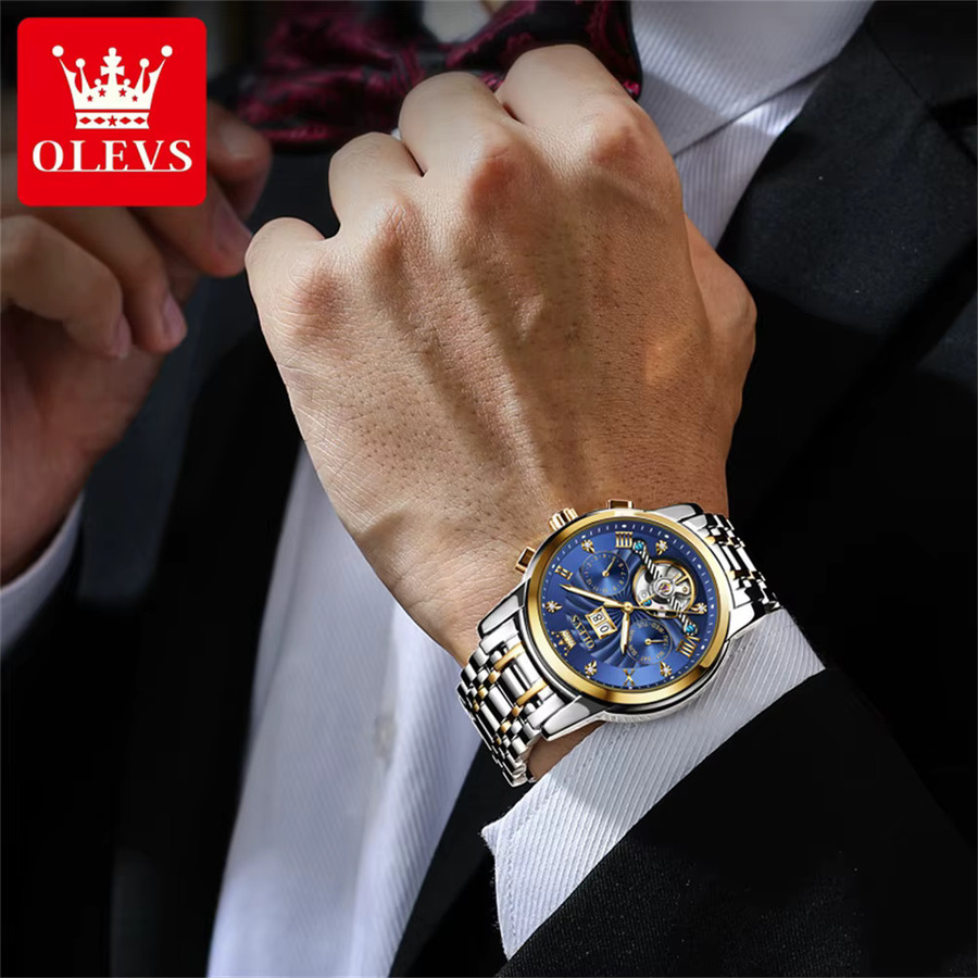 OLEVS Armbanduhr, Automatik, Edelstahl, Bicolor, Blau, Herren - Bild 3