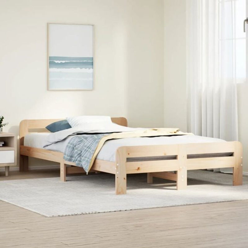 Massivholzbett Vidaxl aus Kiefernholz in Braun, B/T/H: 120 x 190 cm - Bild 1