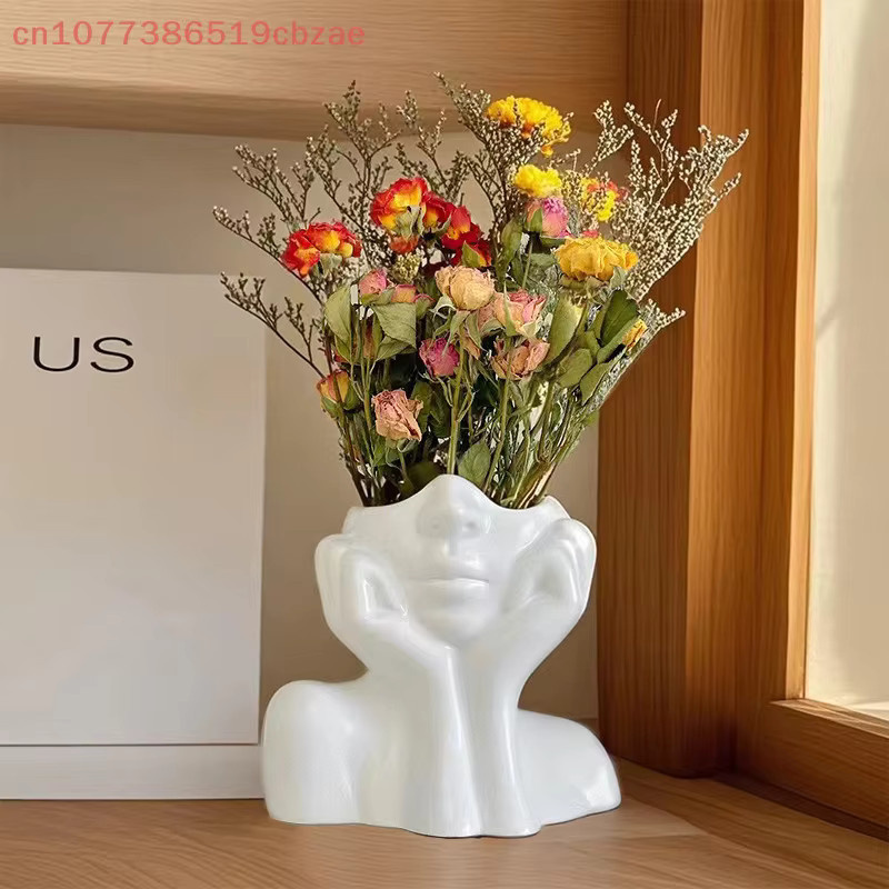 Künstlerischer Vinyl-Blumenpflanzer Thinking Girl im nordischen Stil, dekorative Pflanzschale in Weiß - Bild 2
