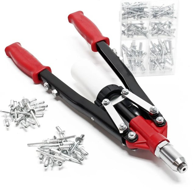 Wiltec Blindnietzange Set mit 150 Teilen und 5 Mundstücken in Rot/Multicolor aus Aluminium - Bild 1