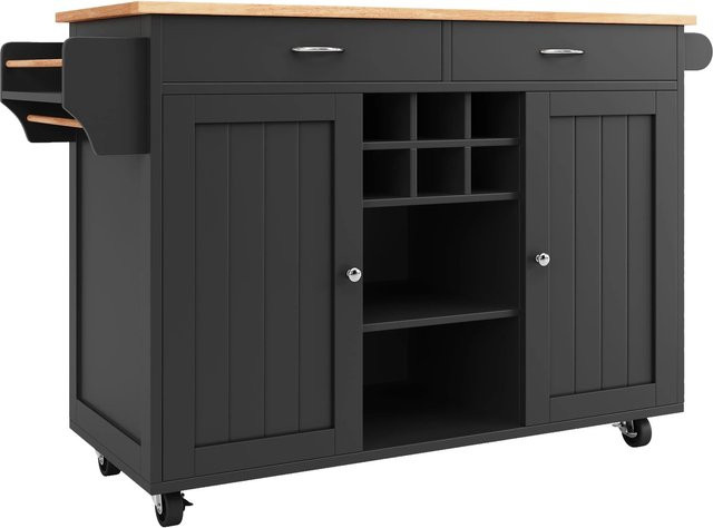 Merax Kücheninsel Buffetschrank in Schwarz mit Holzoptik, B/T/H: 102 x 45 x 92 cm - Bild 1