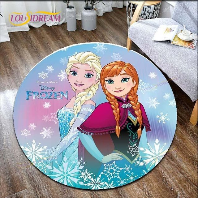 Runder Kinderteppich mit Frozen Cartoon Motiv von Yunheng, Waschbarer Flanell-Bodenteppich in Mehrfarbig, Durchmesser: 120 cm - Bild 1