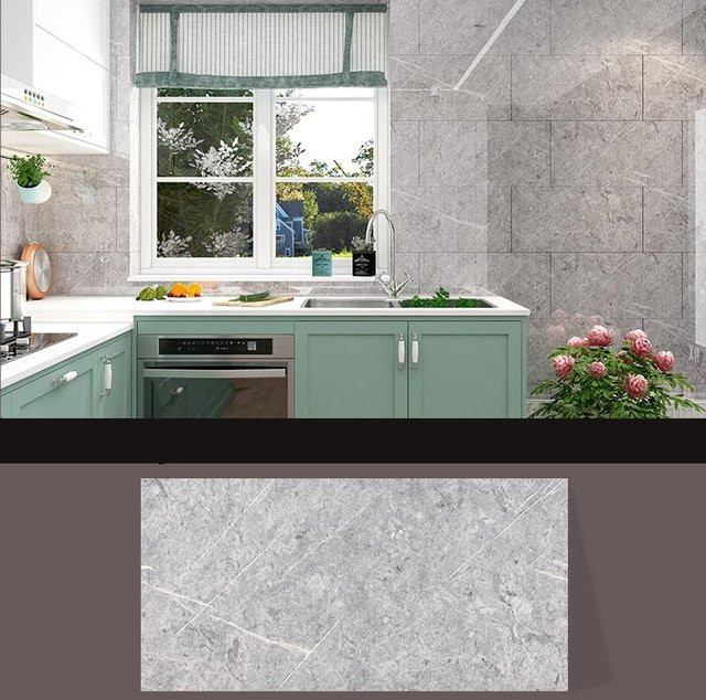 Selbstklebende Fliesenimitat Wanddekoration von Home with love in Silber und Grau, wasserfest und ölbeständig für die Küche, 10 Stück - Bild 1