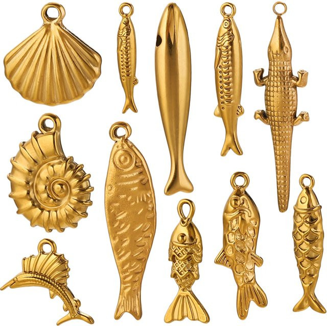 Elomia Fisch-Anhänger, Edelstahl, vergoldet, Gold - Bild 1