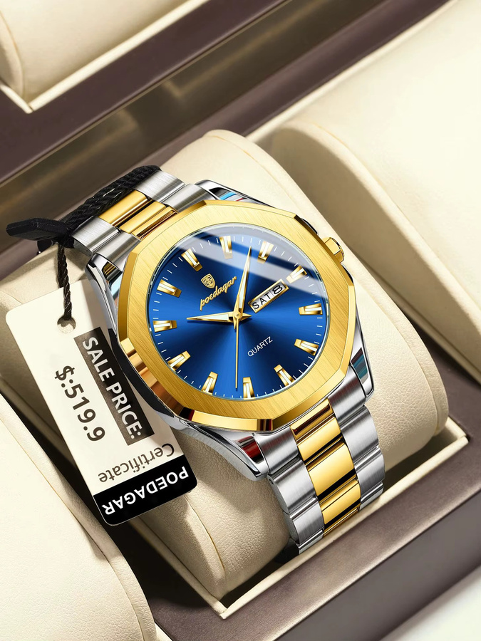 POEDAGAR Armbanduhr Edelstahl, Quarz, Schwarz, Herren - Bild 7
