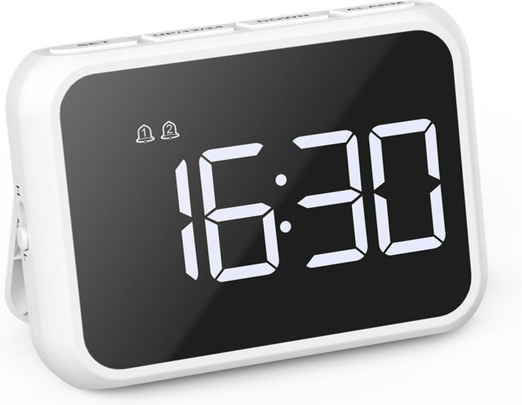 ORIA Digitaler LED-Wecker mit Spiegel und Schlummerfunktion, weiß, minimalistisches Design aus Kunststoff - Bild 1