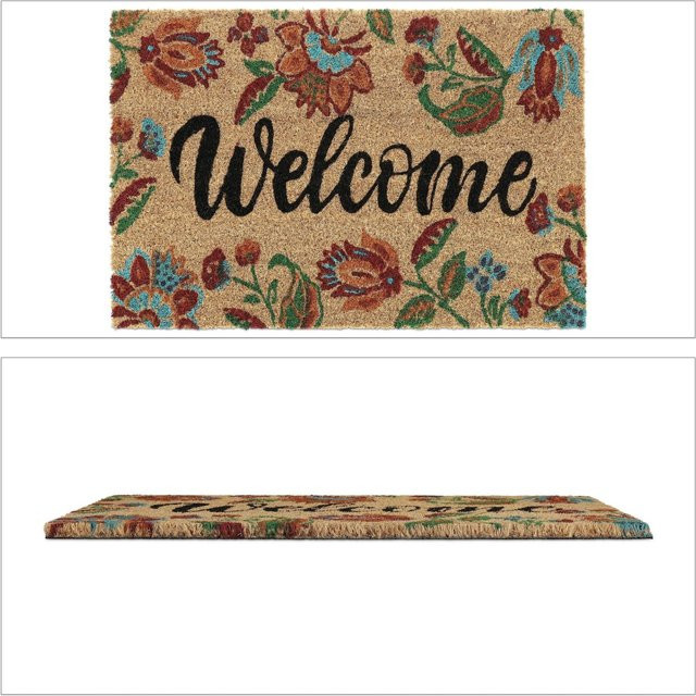 Relaxdays Fußmatte mit Blumenmuster aus Kokosfaser und PVC, mehrfarbig, rutschfest und wetterfest, B/T/H: 60,0 x 60,0 x 1,5 cm - Bild 1