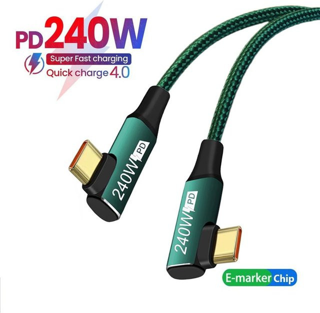 BSN USB-C Schnellladekabel mit 90 Grad Winkel, PD 240W Typ-C Datenkabel mit EMEAKER-Chip für Laptop, Tablet und Mobiltelefon - Bild 1
