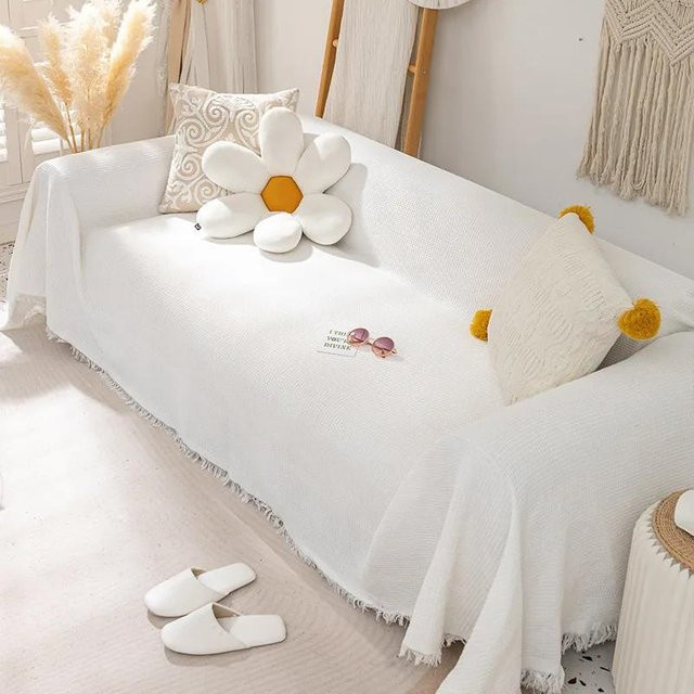 Yiran Furniture Sofabezug-Decke aus Baumwolle und Polyester, gewebt, einfarbig, Weiß, B/H: 90 x 180 cm - Bild 1