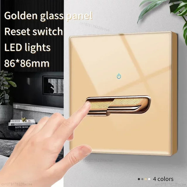 Retro Wandschalter Panel aus gehärtetem Glas in Gold mit LED-Beleuchtung und EU/UK Standard Steckdose sowie USB-Anschluss - Bild 1