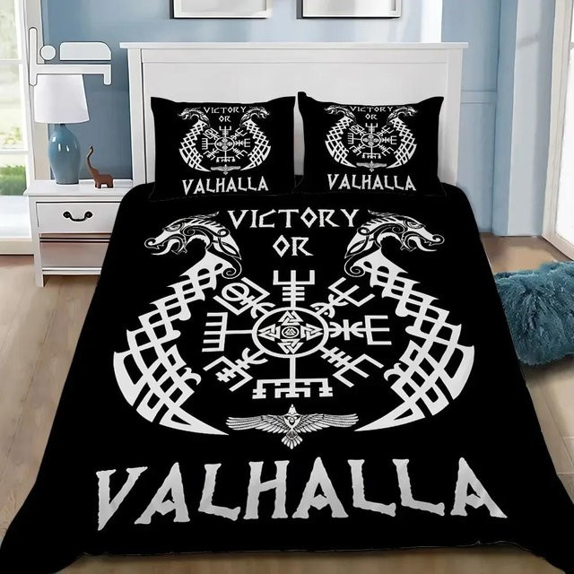 Bettwäsche Set ChenYing01 mit Wikinger Wolf und keltischem Symbol in Schwarz, B/H: 135 x 200 cm - Bild 1