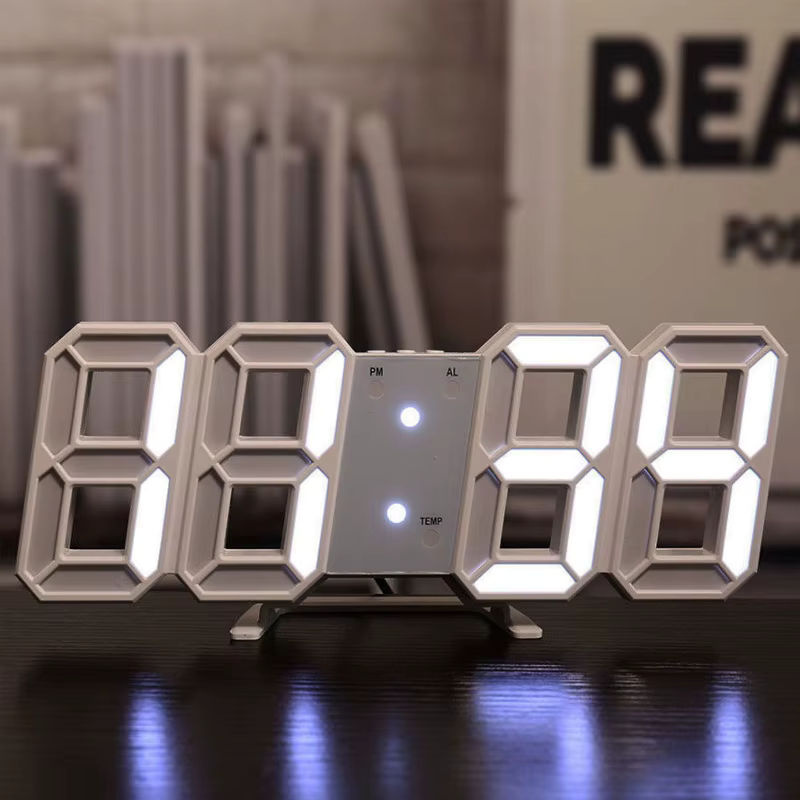 Moderne digitale 3D Desktop-Uhr mit Sprachsteuerung und Leuchtfunktion in Weiß - Bild 2