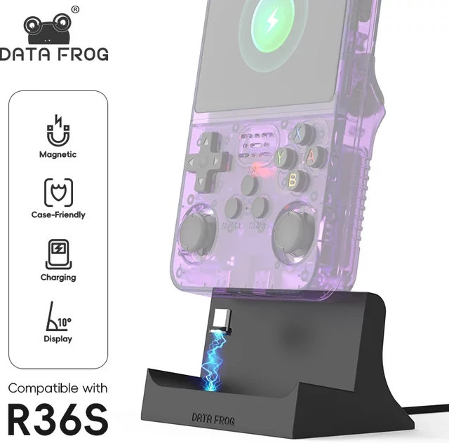 Data Frog R36S Ladestation, magnetische Typ-C Ladebasis für die R36S Retro Handheld-Spielkonsole in Schwarz - Bild 1